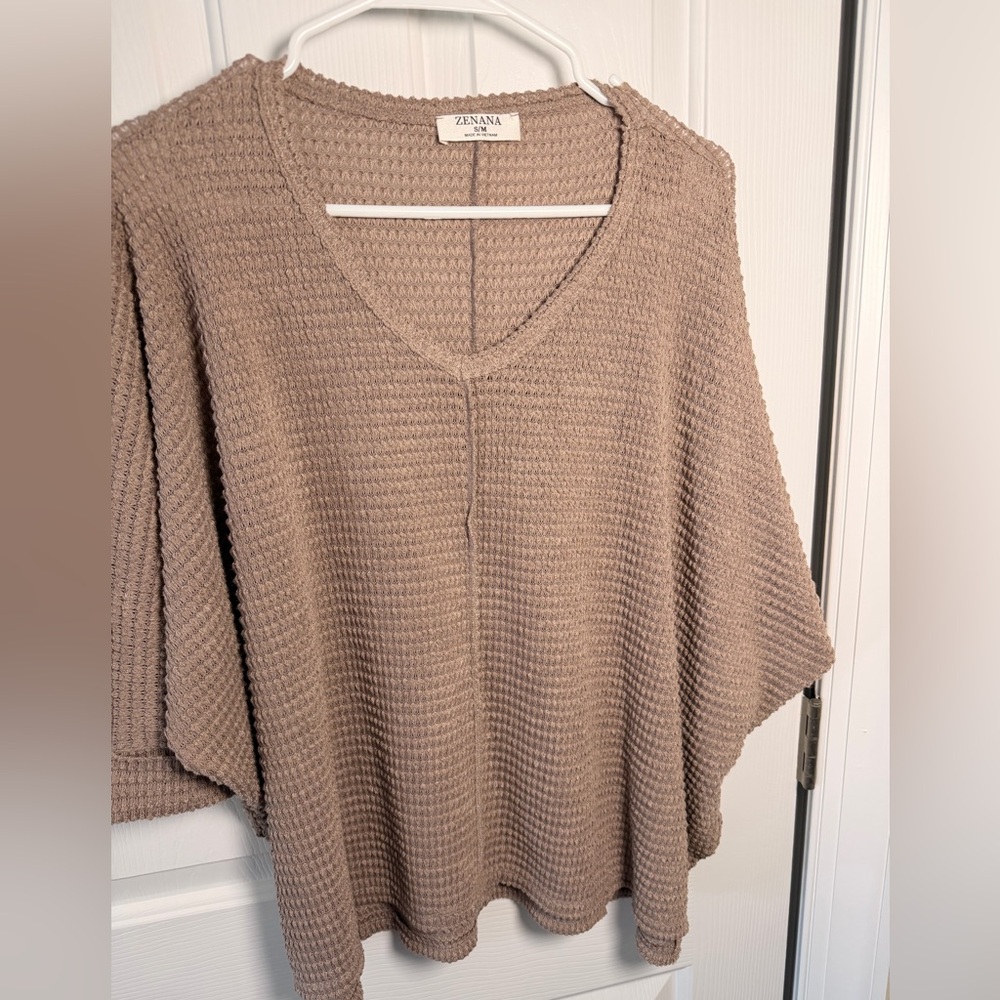 Zenana Outfitters Taupe V-Neck Sweater